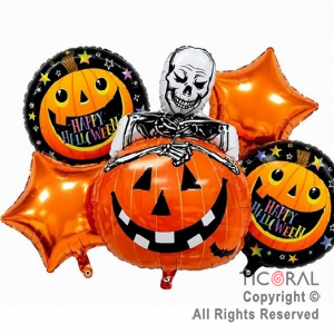 SET DE GLOBOS METALIZADO HALLOWEEN CALABAZA 5 UNIDADES